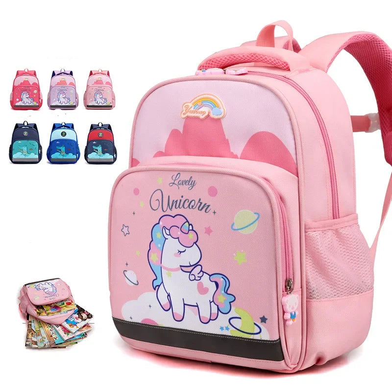 Cartable de dessin animé licorne pour enfants, sac d'école primaire, réduction de la charge, protection de la colonne vertébrale, mignon, élégant,