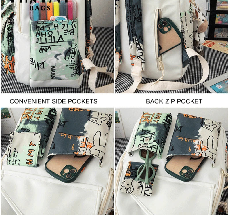 Sac à dos d'école en toile vintage pour filles, sac à livres esthétique avec poches cachées, sac d'université léger pour le sport, la salle de sport