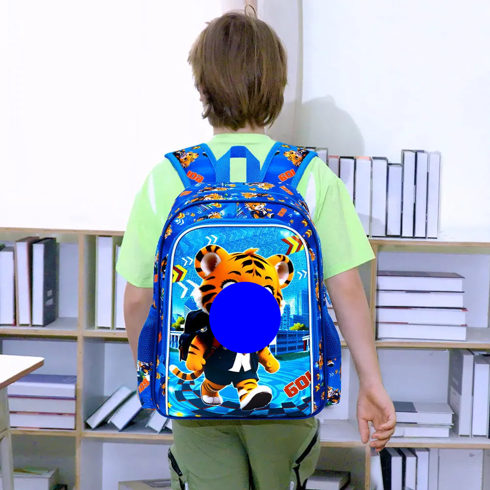 3 pièces sac à dos pour enfants pour garçons, sacs à livres préscolaires résistants à l'eau tigre de 16 pouces, sacs à dos d'école primaire Cool