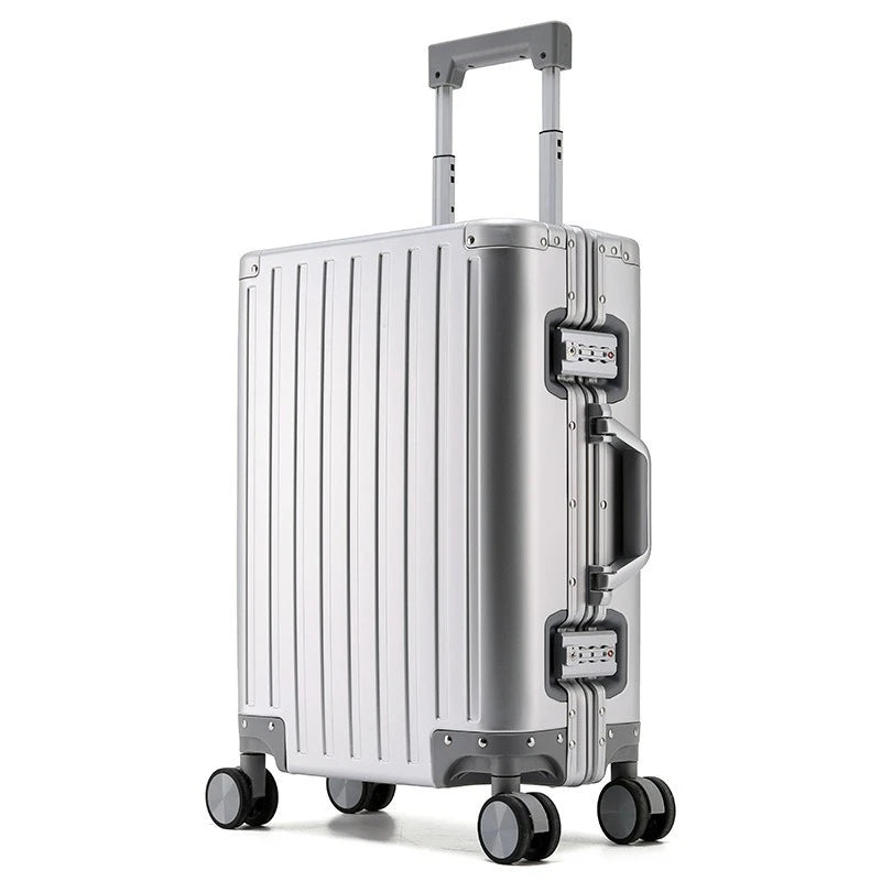Bagages durables en alliage d'aluminium Magnalium pour hommes et femmes, bagage à main de grande capacité, voyage d'embarquement, nouveau, 2024, 20, 24, 26 et 28 pouces, argente