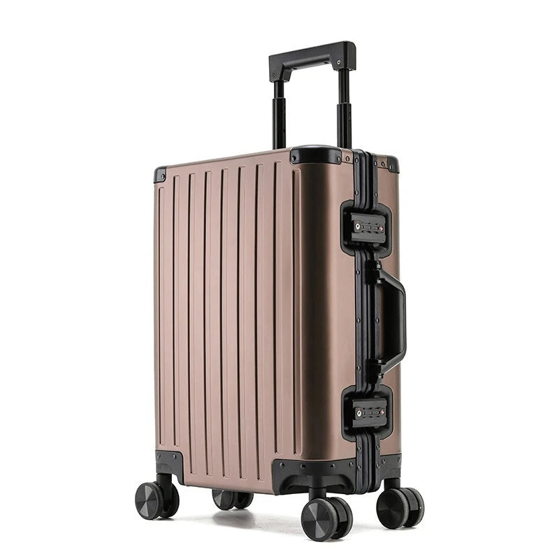 Bagages durables en alliage d'aluminium Magnalium pour hommes et femmes, bagage à main de grande capacité, voyage d'embarquement, nouveau, 2024, 20, 24, 26 et 28 pouces, cafe