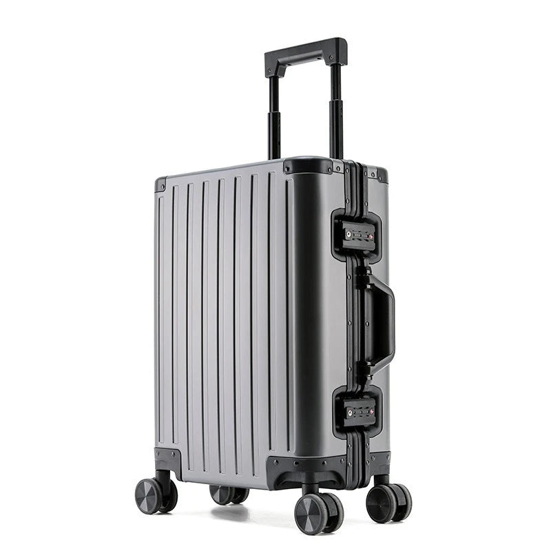Bagages durables en alliage d'aluminium Magnalium pour hommes et femmes, bagage à main de grande capacité, voyage d'embarquement, nouveau, 2024, 20, 24, 26 et 28 pouces, gris