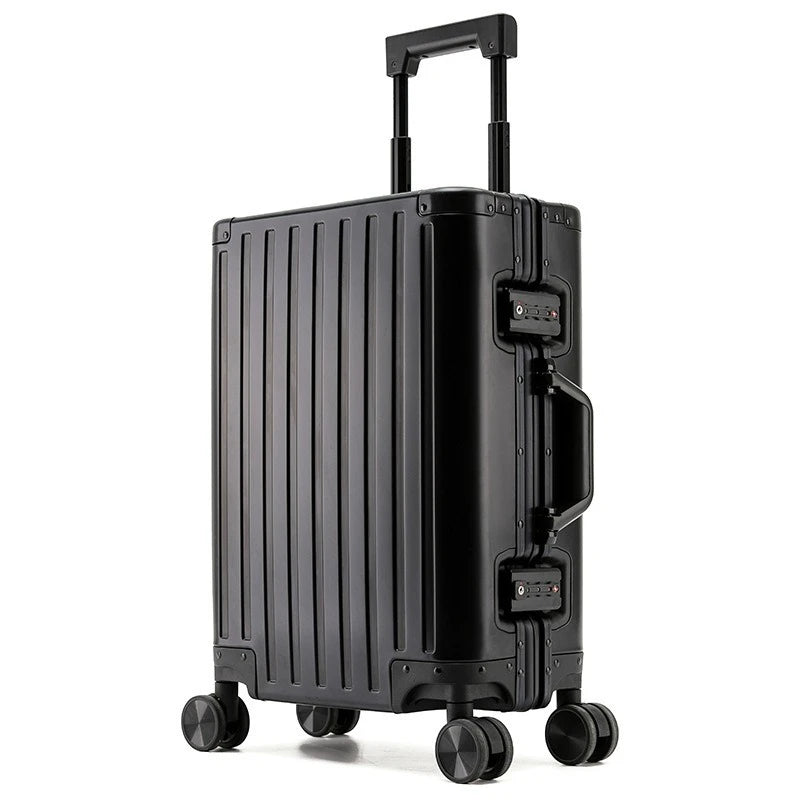 Bagages durables en alliage d'aluminium Magnalium pour hommes et femmes, bagage à main de grande capacité, voyage d'embarquement, nouveau, 2024, 20, 24, 26 et 28 pouces, noir
