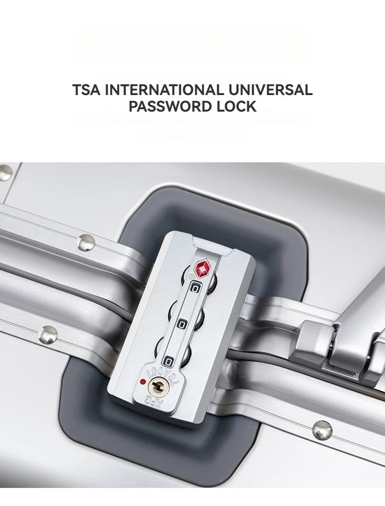 Bagages durables en alliage d'aluminium Magnalium pour hommes et femmes, bagage à main de grande capacité, voyage d'embarquement, nouveau, 2024, 20, 24, 26 et 28 pouces, serrure