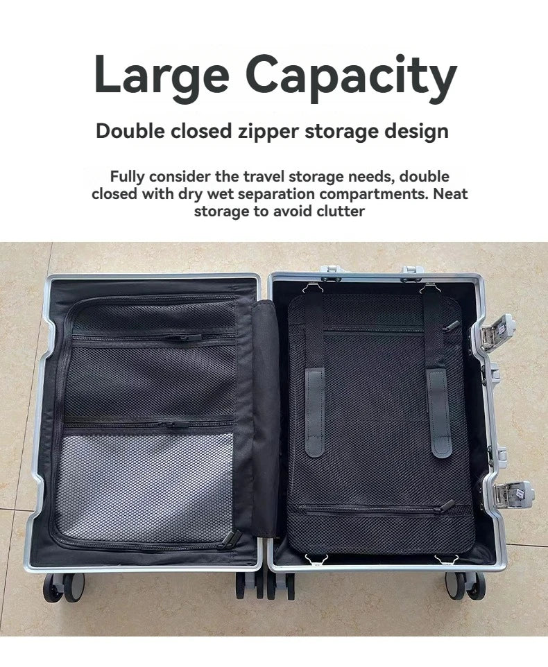 Bagages durables en alliage d'aluminium Magnalium pour hommes et femmes, bagage à main de grande capacité, voyage d'embarquement, nouveau, 2024, 20, 24, 26 et 28 pouces