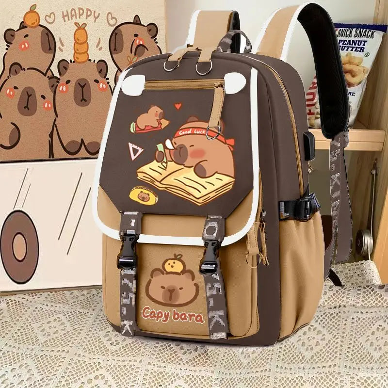 Capybara-Sac à dos d'ordinateur pour adolescents, sac à dos pour collège, sac à dos décontracté, grande capacité, sangle réglable, cartable