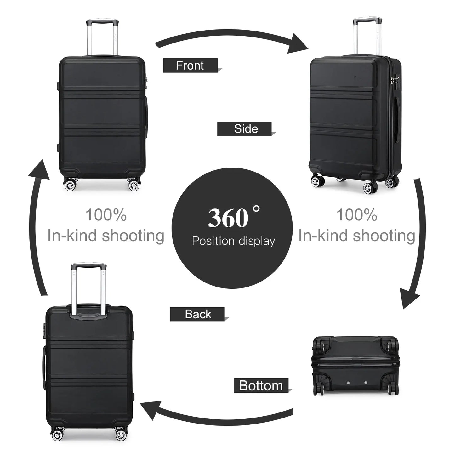 Grande Valise solide Légère, Valise Trolley payée ity L, 4 Roues Jumelles, Serrure TSA, Matériau ABS