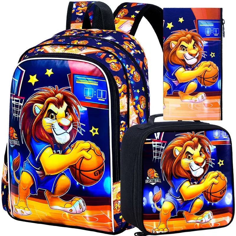 3 pièces sac à dos pour enfants pour garçons, sacs à livres préscolaires résistants à l'eau lion de 16 pouces, sacs à dos d'école primaire Cool
