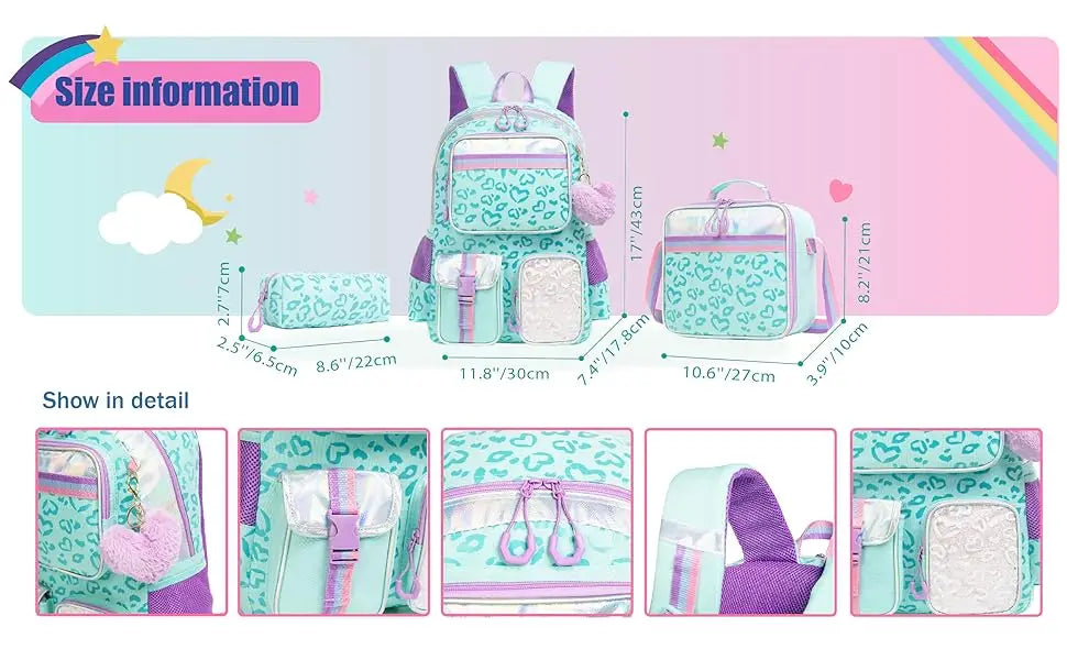 Meetbelify-Sac à Dos pour Fille, Cartable Esthétique pour Élève du Primaire, Adolescente, Sac à Livres avec Boîte à Déjeuner et Sac à Stylo