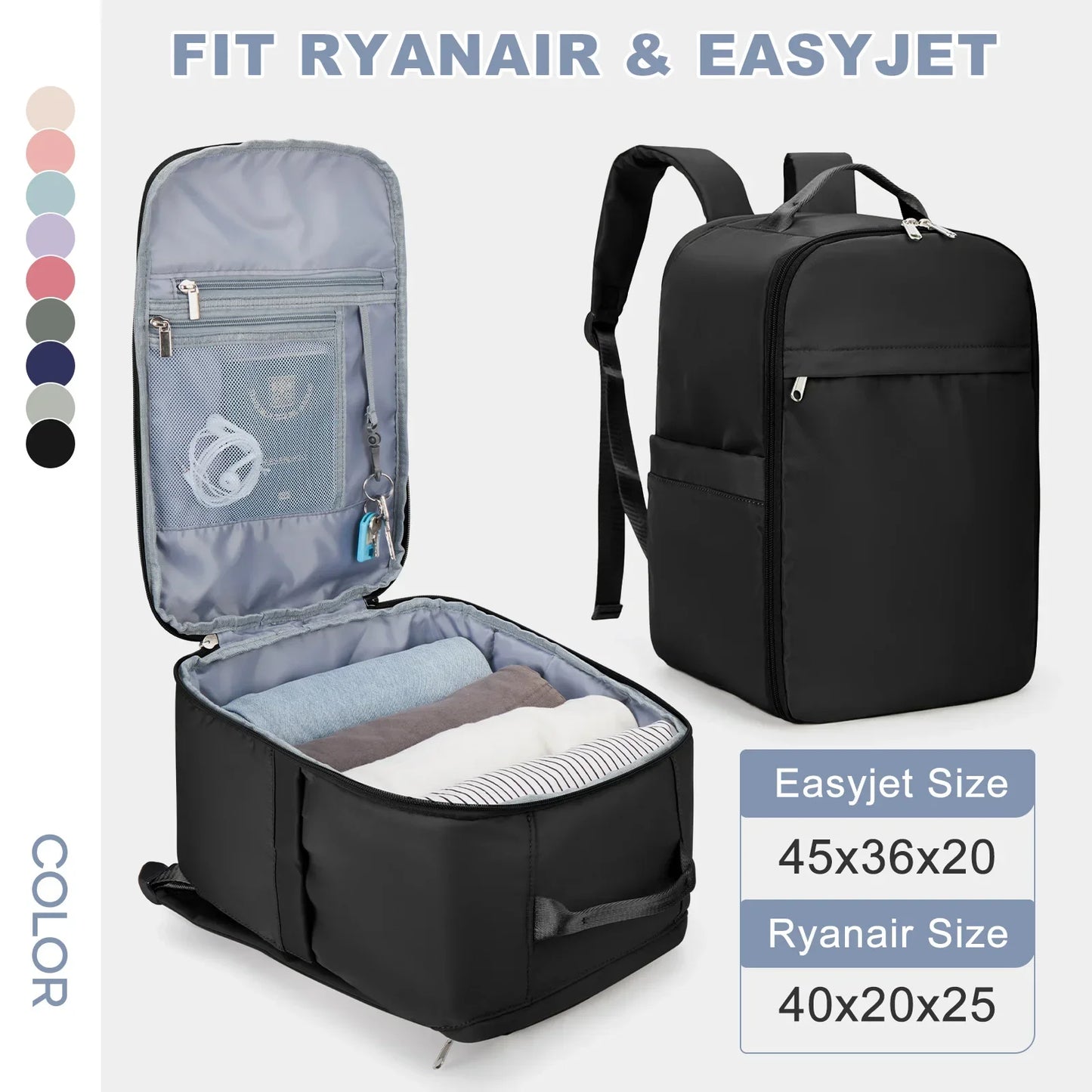 En raison des différences de couleur entre les écrans des ordinateurs portables et des téléphones portables, ainsi que de l'intensité lumineuse, la couleur de ce sac à dos cabine Easyjet peut légèrement différer de celle des images. Les mesures étant prises avec soin et à la main, une légère différence peut être normale.