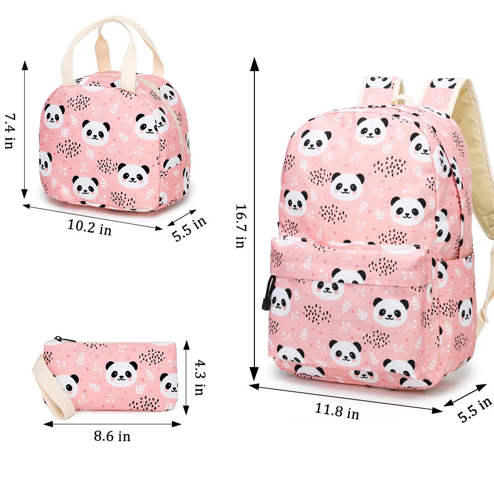 Sac d'école à motif de Panda pour filles, 3 pièces