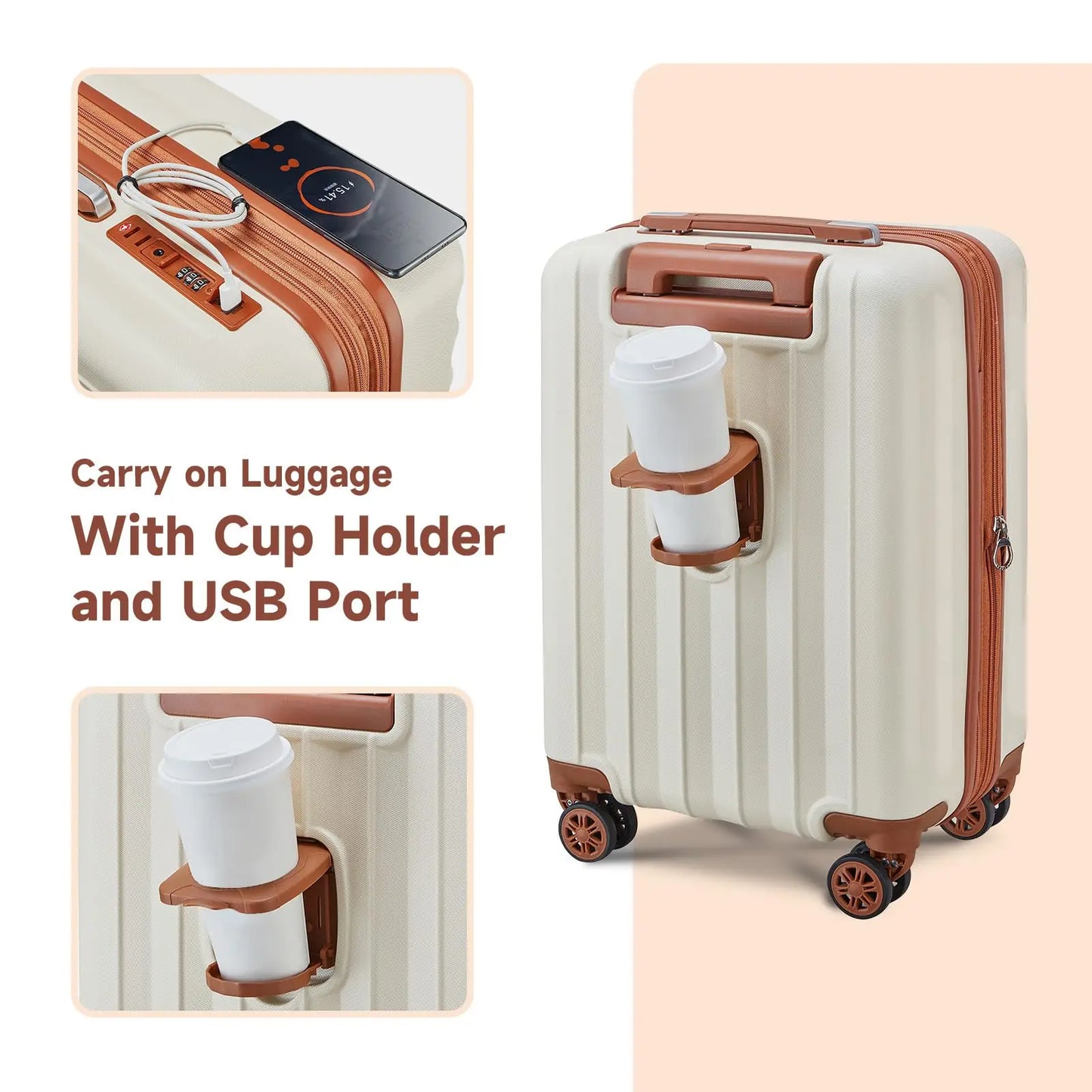 Ensemble de valises à main extensibles en ABS avec sac de voyage