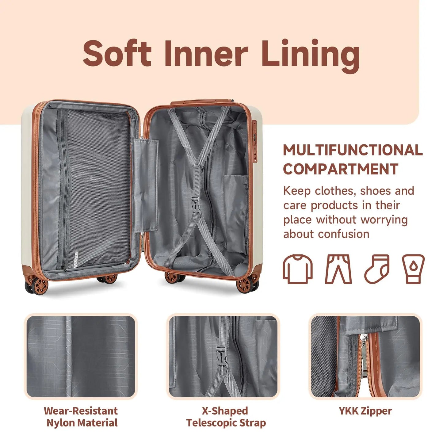 Ensemble de valises à main extensibles en ABS avec sac de voyage