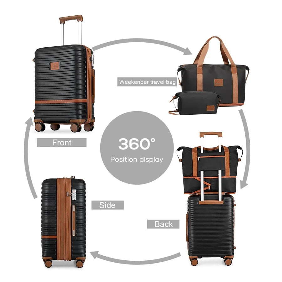 avec roulettes et serrure TSA, coque rigide, légère et durable, ensemble de bagage, valise et sac