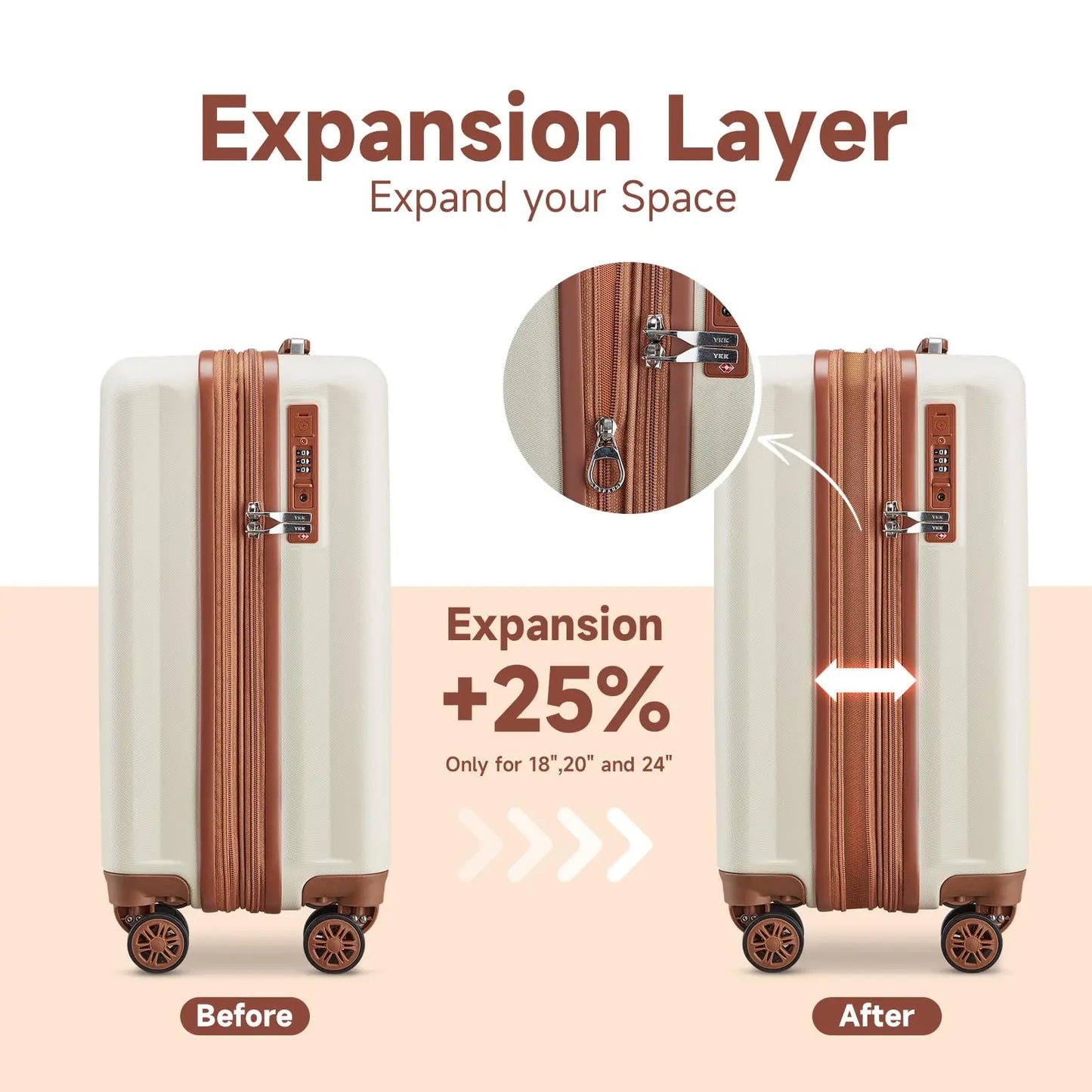 Ensemble de valises à main extensibles en ABS avec sac de voyage