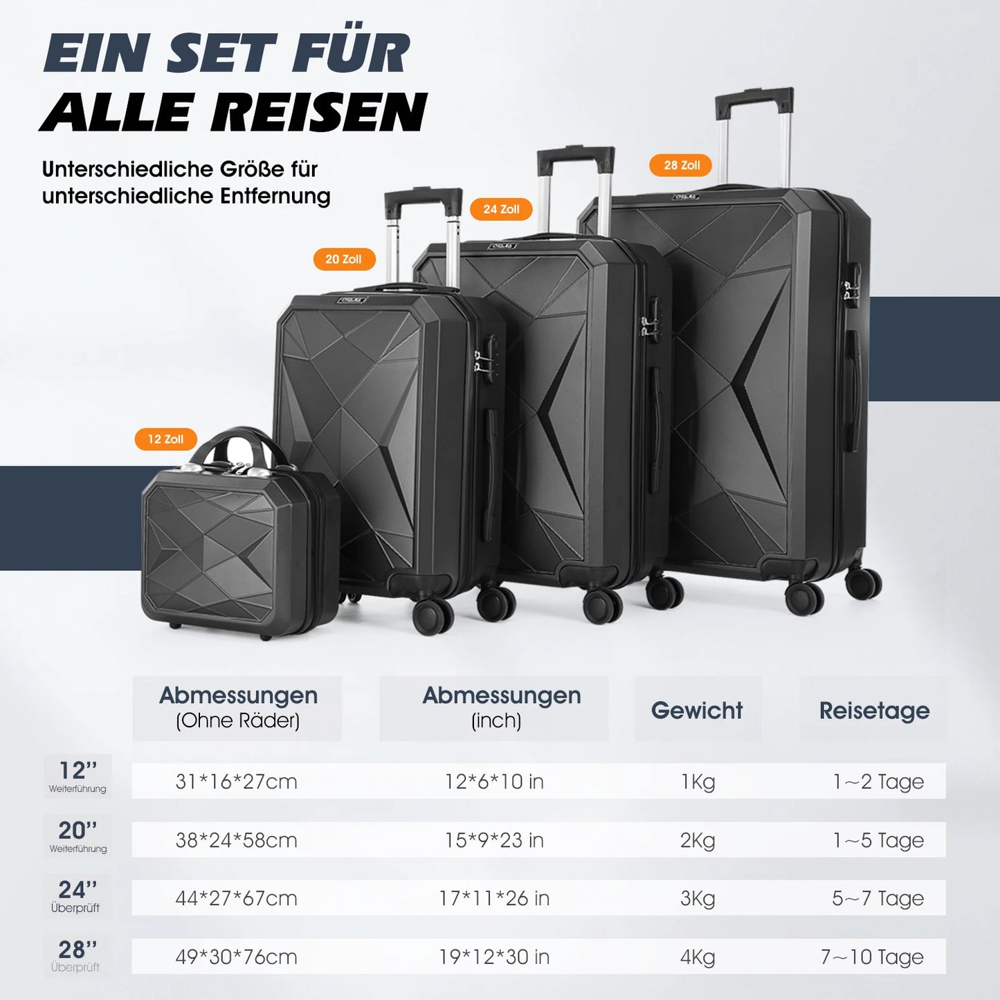Ensemble de 4 valises rigides roulantes