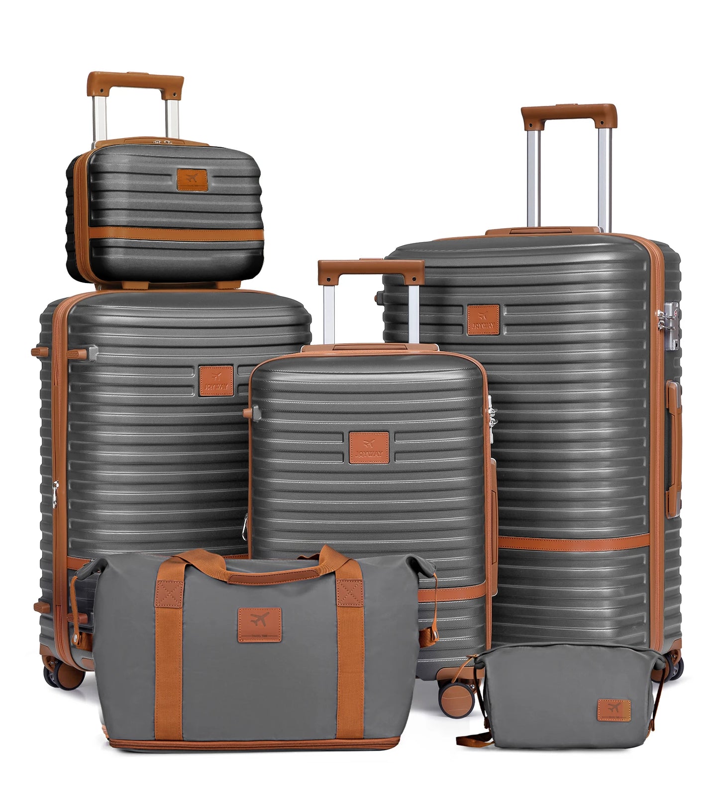 ensemble de bagages, 6 pieces, 4 valises grise et un sac et une trousse