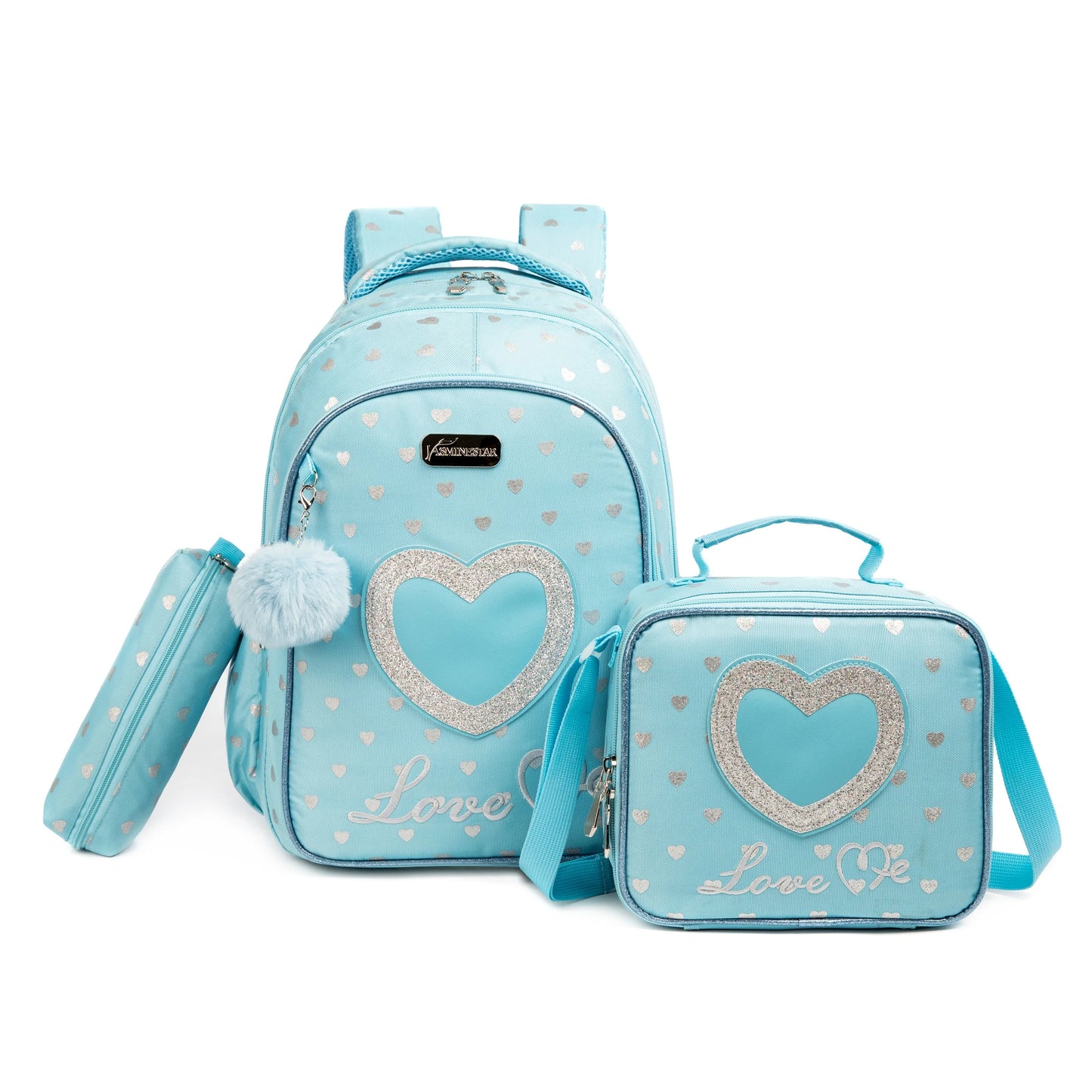 Sacs à dos scolaires, coeur bleu, 3 ren 1
