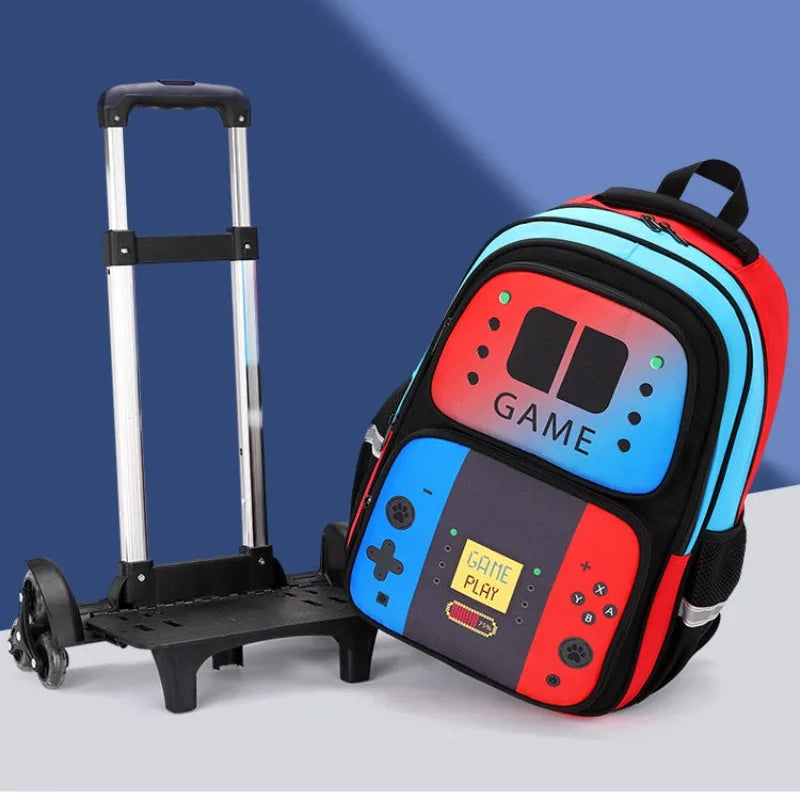 Sac d'école Trolley avec console de jeu, sac à dos étudiant de dessin animé