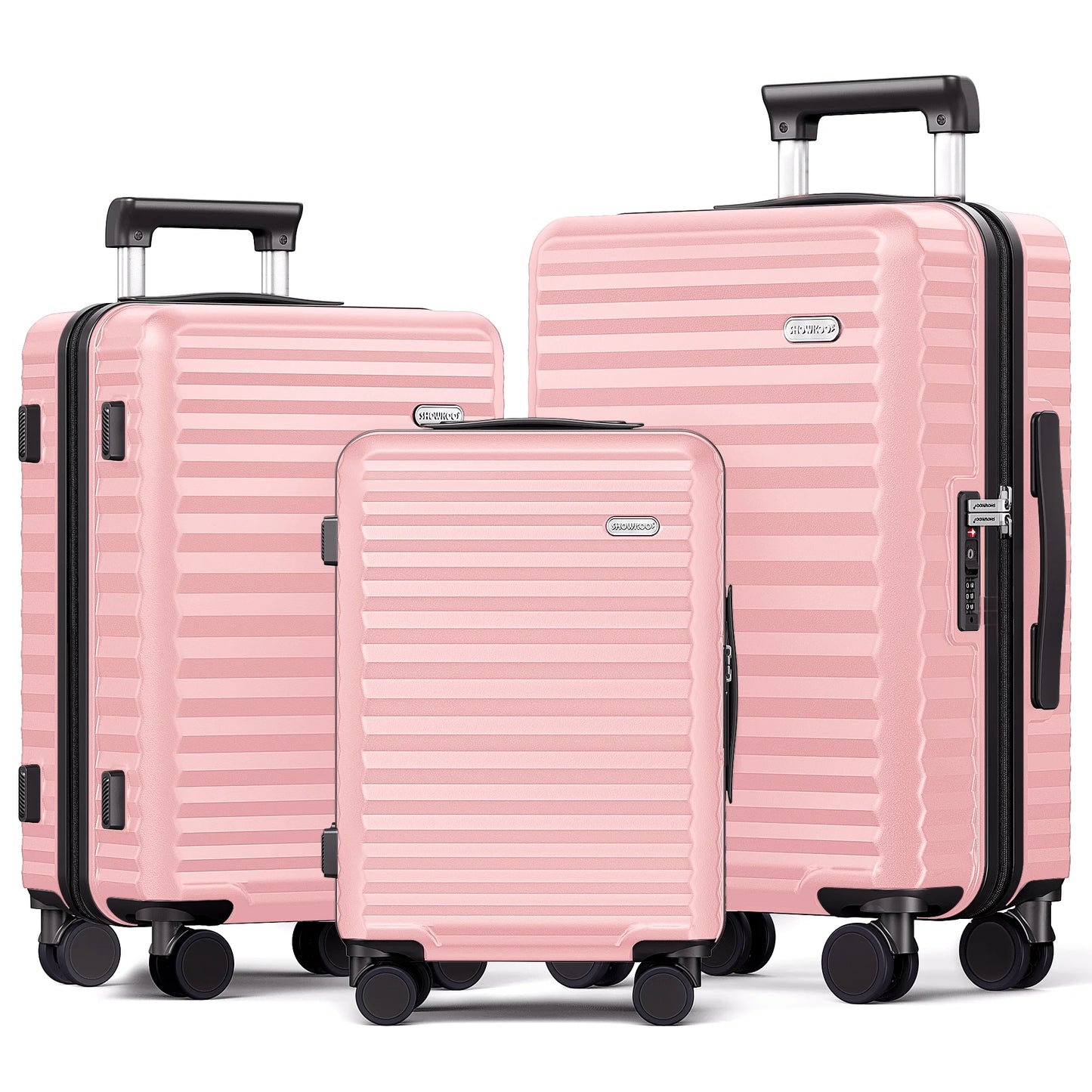 3 hard and expandable travel suitcases