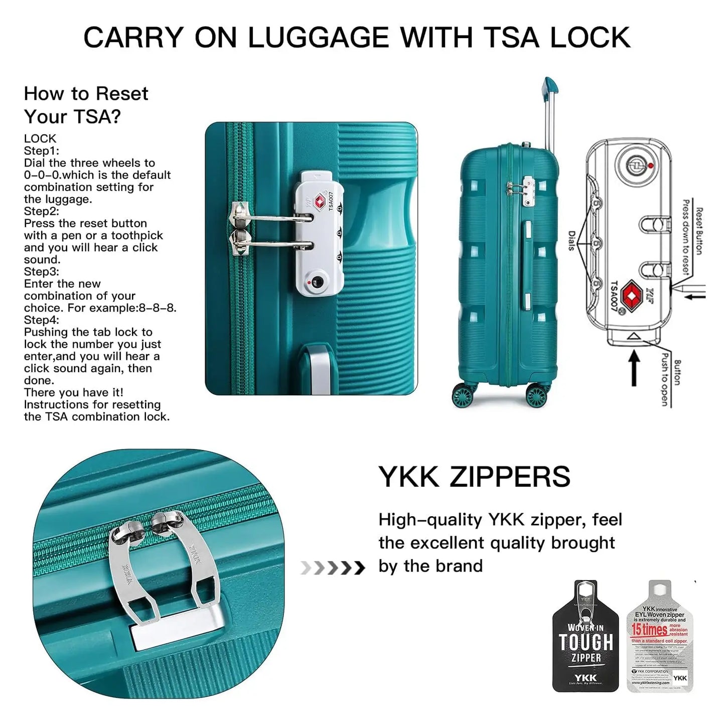 zipper et serrure tsa du boîtier à roulettes en polypropylène léger et à la mode