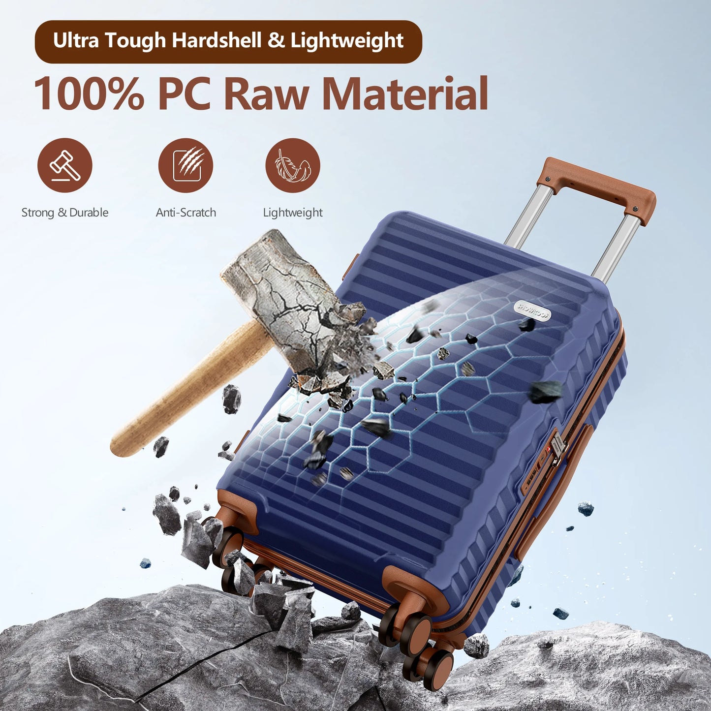 3 hard and expandable travel suitcases