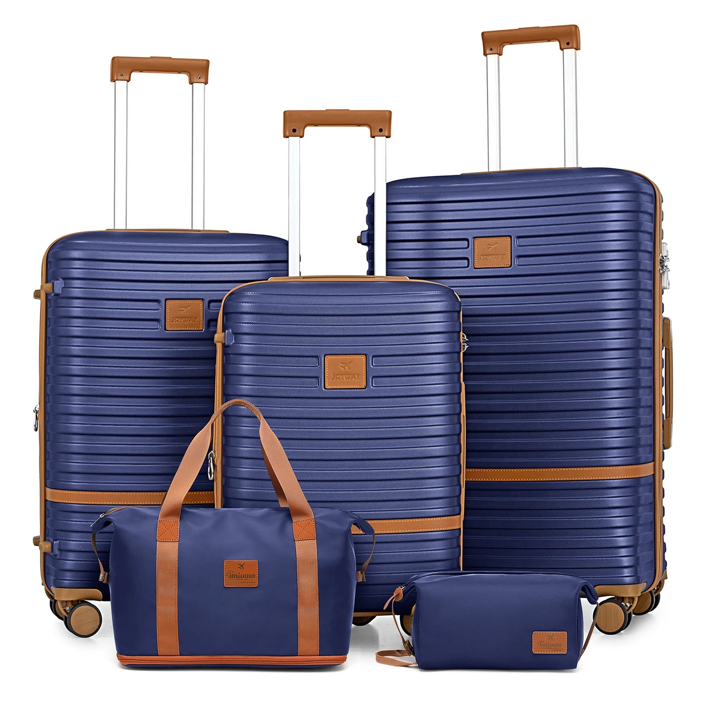 ensemble de bagages bleu, 3 valisesbleu avec un sac et une trousse