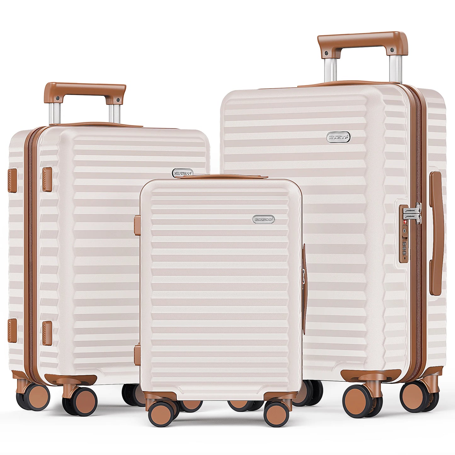 3 hard and expandable travel suitcases