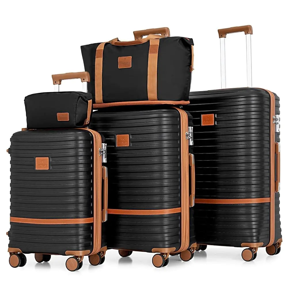 ensemble de bagages noir, 3 valise, un sac et une trousse
