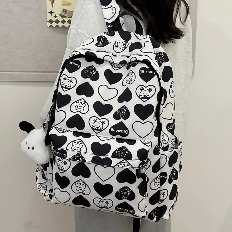 Heart Pattern Student School Bag