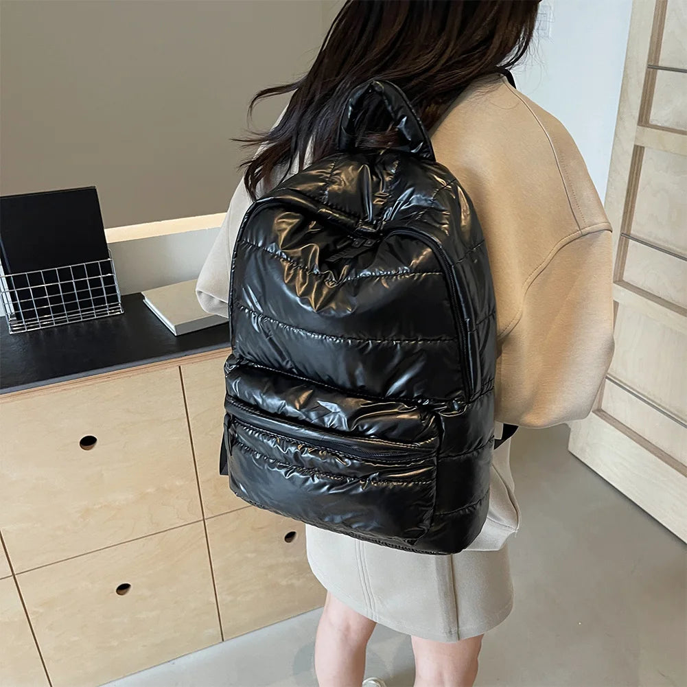 Sac à Dos Matelassé en Duvet Solide de Grande Capacité