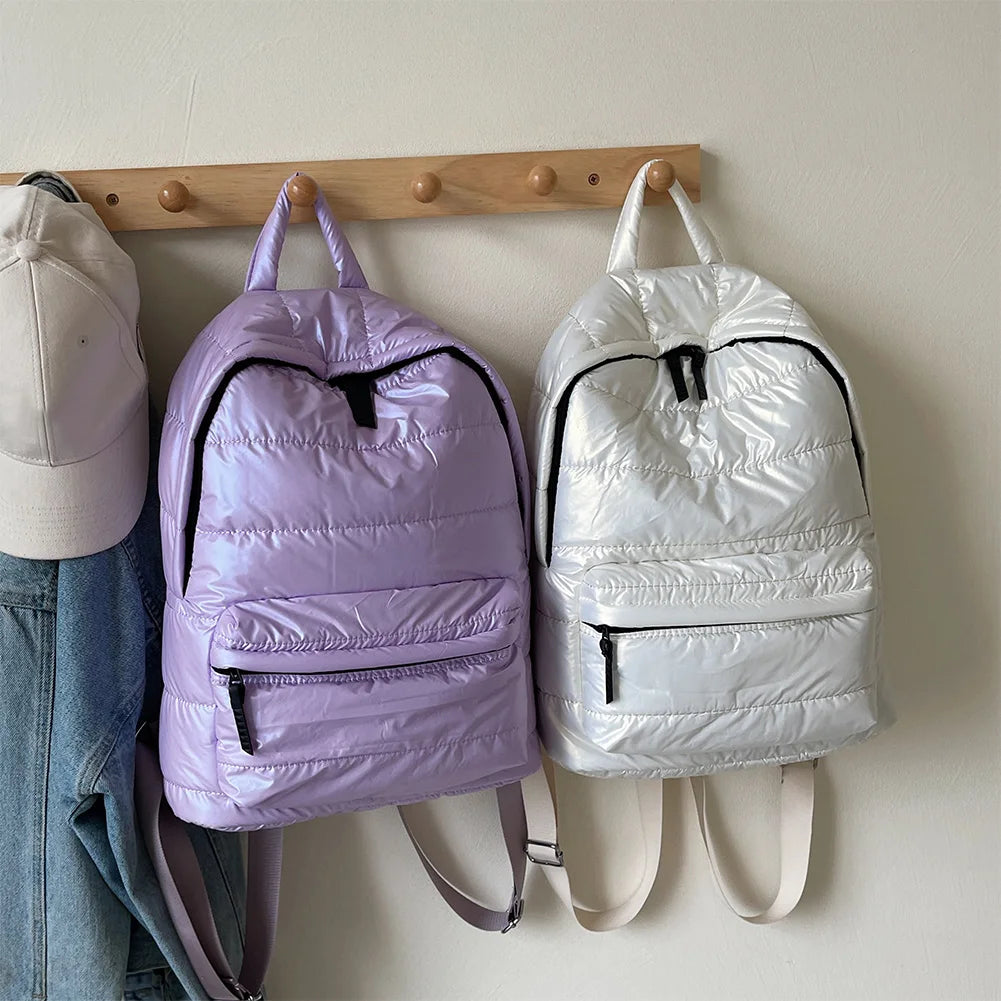 Sac à Dos Matelassé en Duvet Solide de Grande Capacité