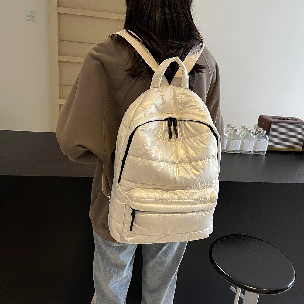 Sac à Dos Matelassé en Duvet Solide de Grande Capacité