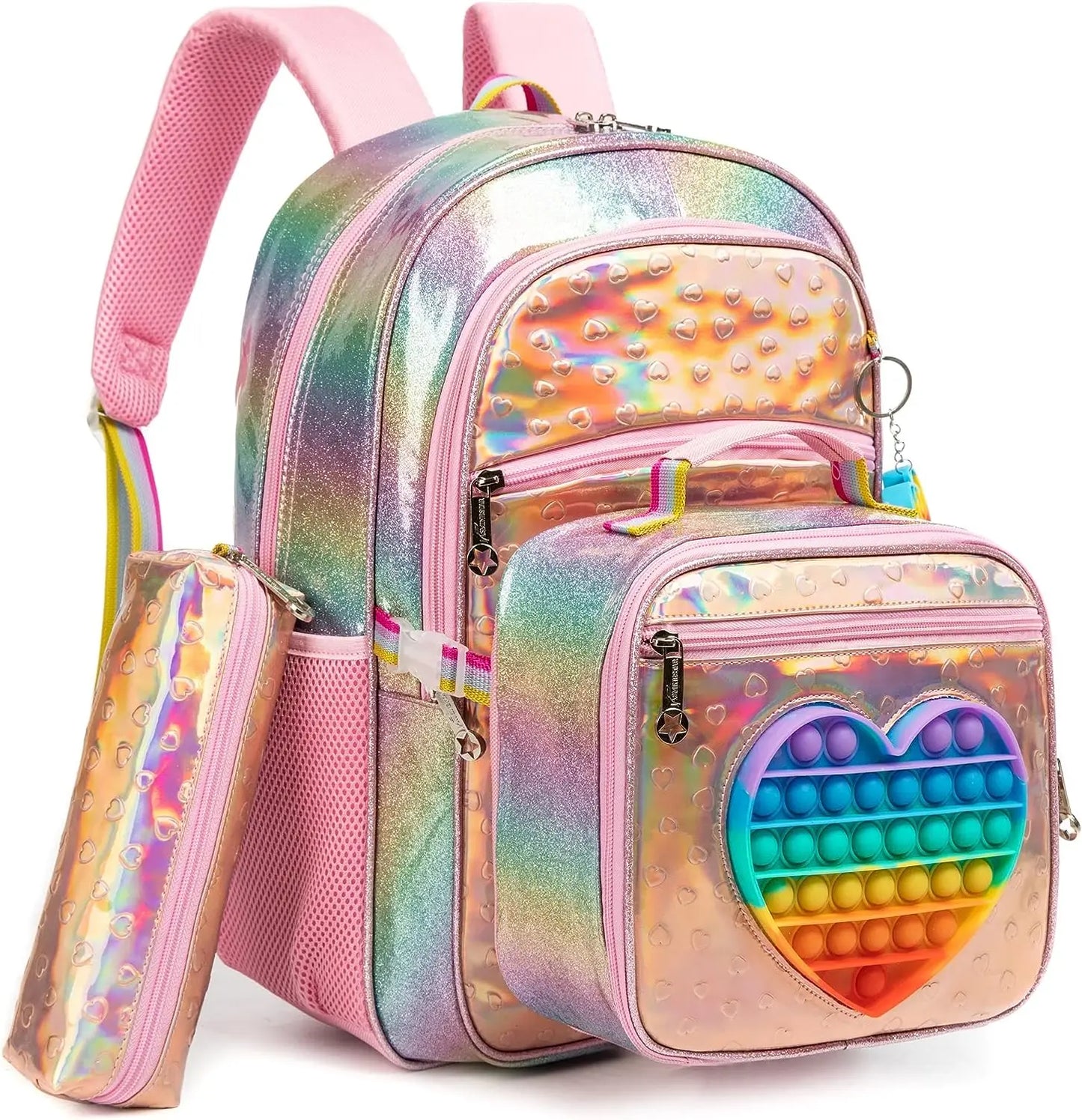 Sac à Dos Rose Mignon avec Boîte à Déjeuner pour Fille, Cartable d'École Primaire