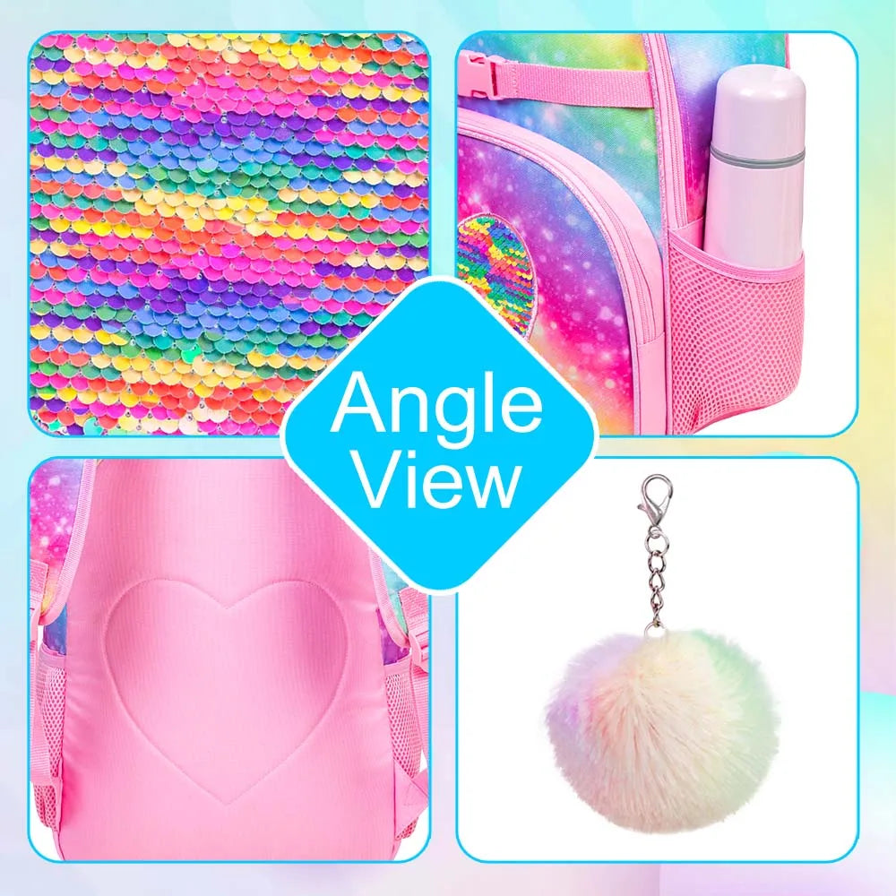 Sac à dos arc-en-ciel à paillettes pour filles