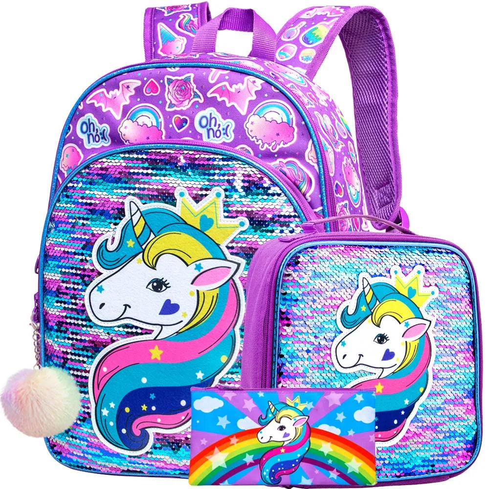 Sac à dos arc-en-ciel à paillettes licorne