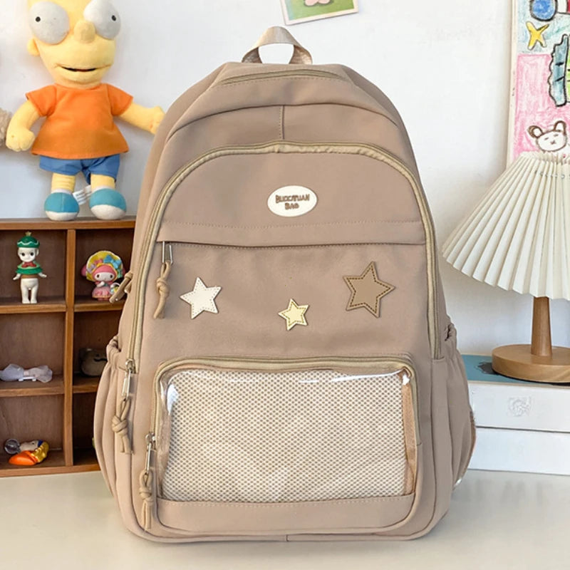 Sac à dos Transparent étoile esthétique japonaise Y2k pour femmes étudiantes, cartable étoile Kawaii décontracté pour filles, sacs à dos Preppy de grande capacité