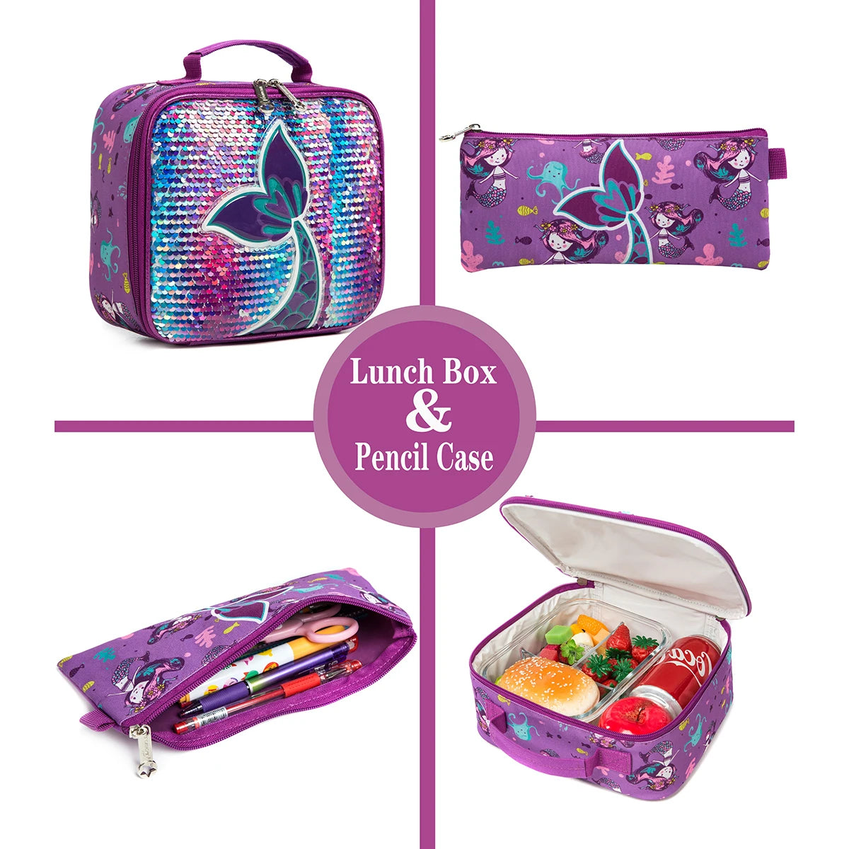 Mermaid wheeled backpack, 3 pieces