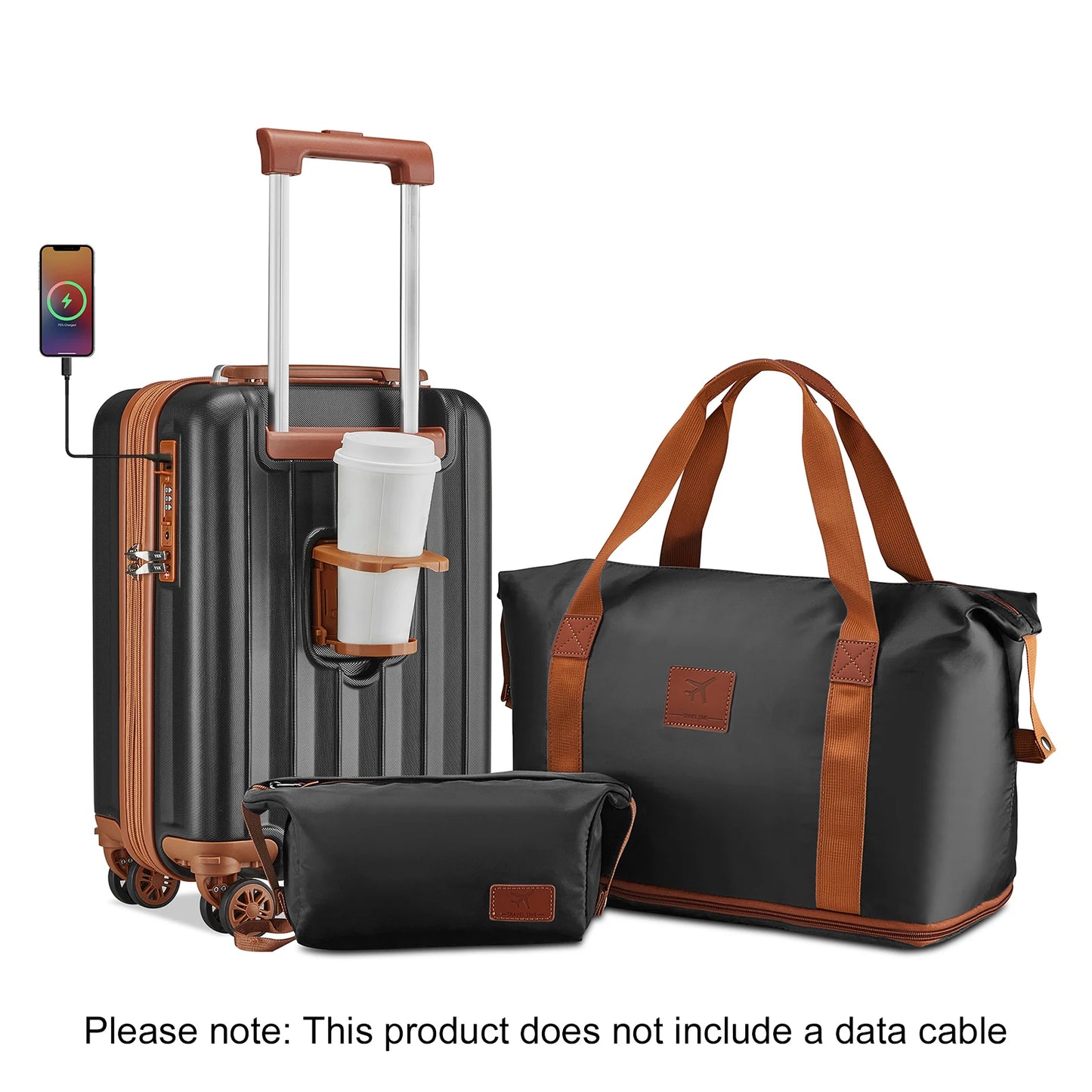 Ensemble de valises à main extensibles en ABS avec sac de voyage