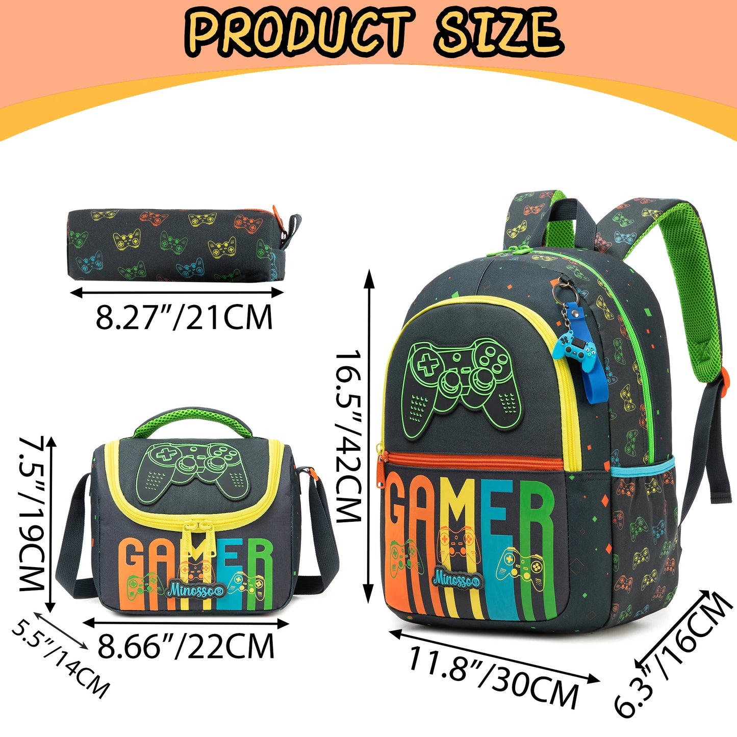 Boys' and Girls' School Bag Sets, 3 Pieces, Basketball