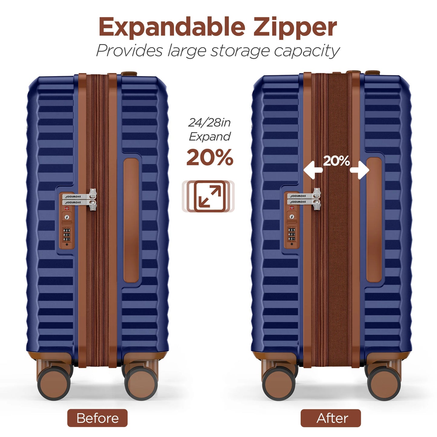 3 hard and expandable travel suitcases
