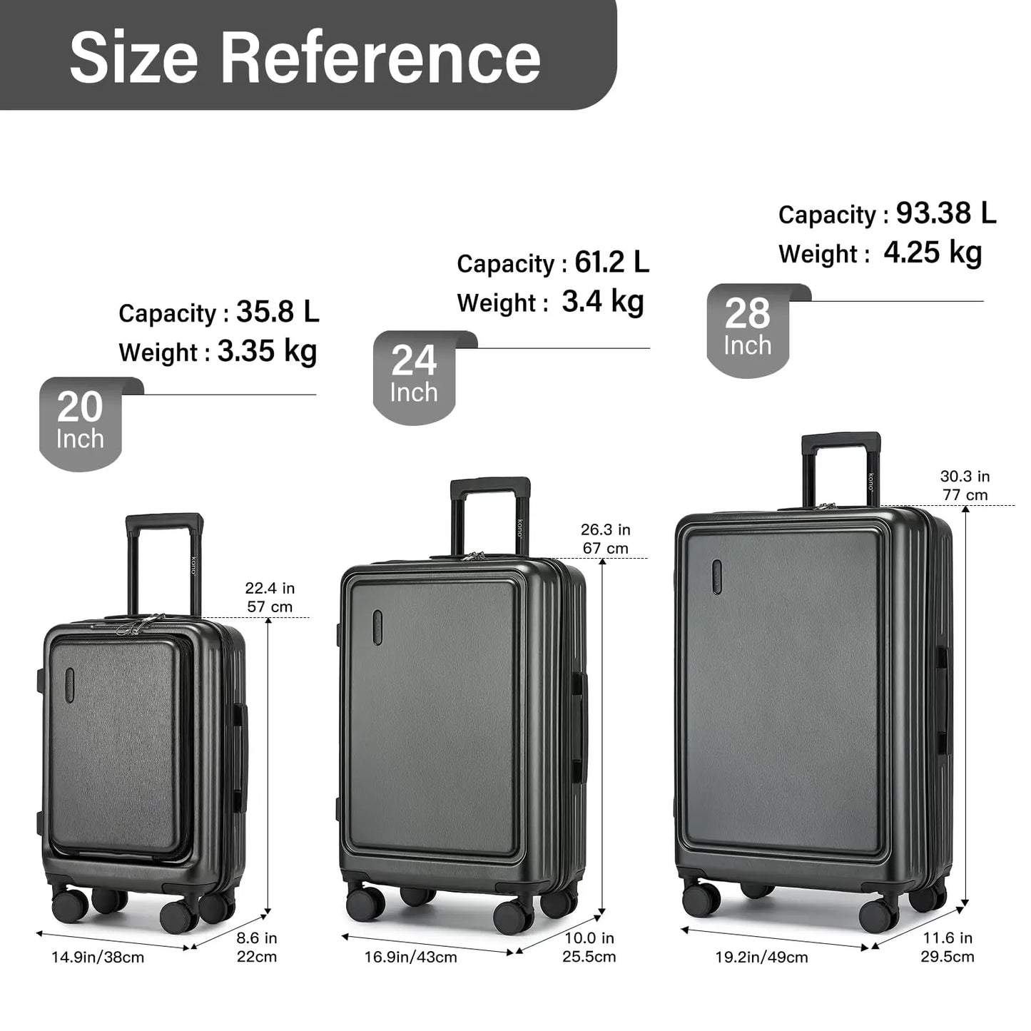 Set of 4 sturdy suitcases with telescopic handle