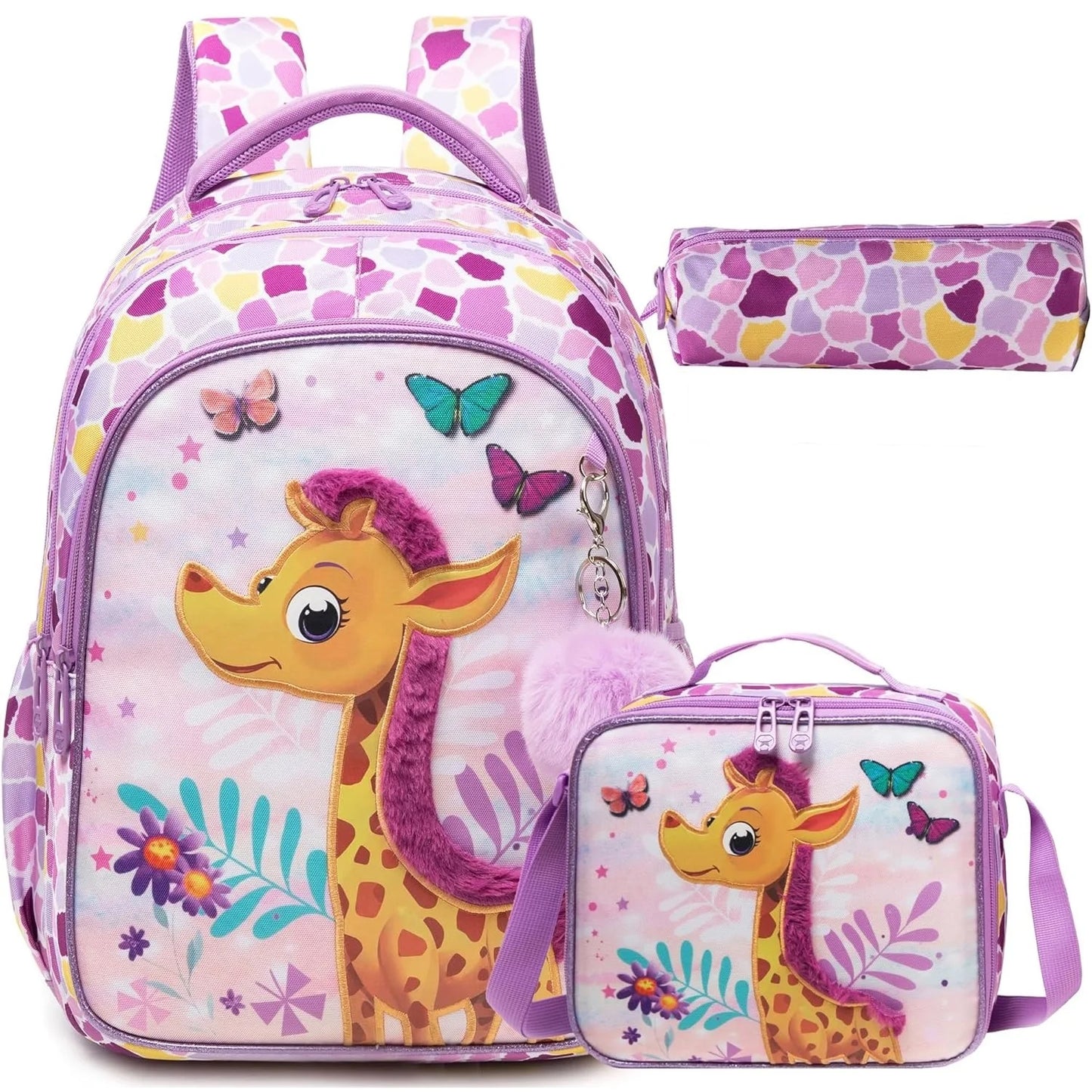 Ensemble de 3 sacs à dos d'école pour fille, sac à déjeuner, trousse