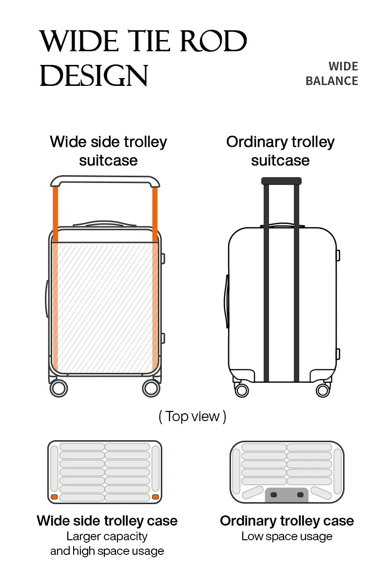 Valise de voyage à poignée large, roues tournantes, PC TSA, serrure, 20, 24 pouces