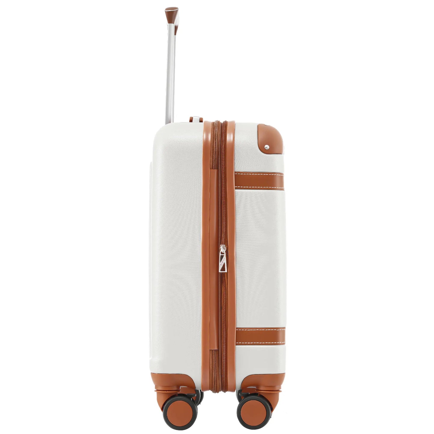 Valise rigide, valise, bagage à main 4 rouleaux, matériau ABS, serrure douanière TSA, (crème + marron)