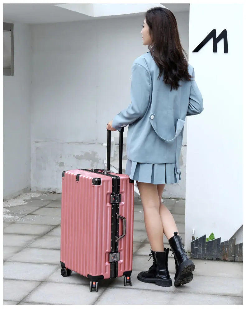 Valise à roulettes anti-collision, bagage de grande capacité, cadre en aluminium renforcé, boîte à mot de passe, valise décontractée, roue silencieuse, 20 po, 22 po, 24 po, 26 po