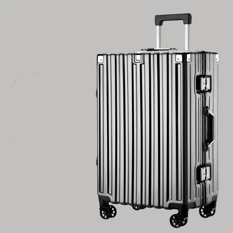 Valise à roulettes anti-collision, bagage de grande capacité, cadre en aluminium renforcé, boîte à mot de passe, valise décontractée, roue silencieuse, 20 po, 22 po, 24 po, 26 po grise