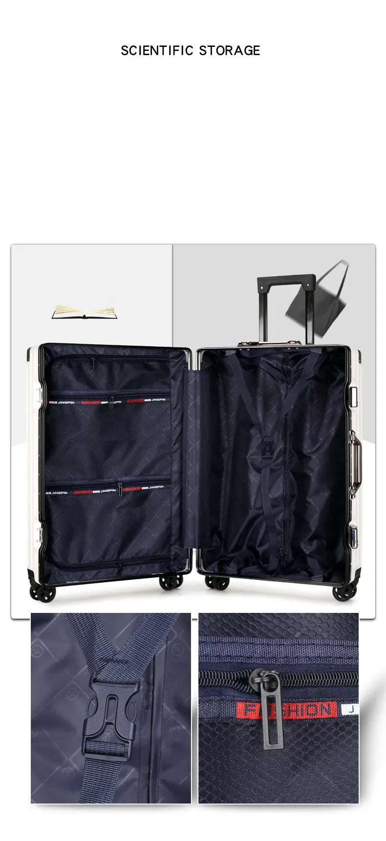 Valise à roulettes anti-collision, bagage de grande capacité, cadre en aluminium renforcé, boîte à mot de passe, valise décontractée, roue silencieuse, 20 po, 22 po, 24 po, 26 po