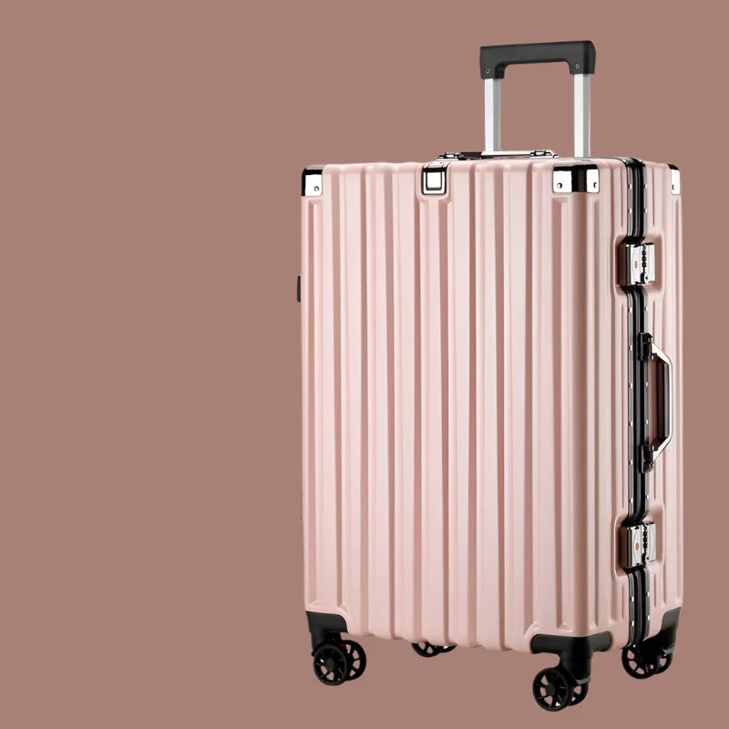 Valise à roulettes anti-collision, bagage de grande capacité, cadre en aluminium renforcé, boîte à mot de passe, valise décontractée, roue silencieuse, 20 po, 22 po, 24 po, 26 po rose