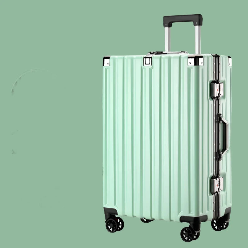 Valise à roulettes anti-collision, bagage de grande capacité, cadre en aluminium renforcé, boîte à mot de passe, valise décontractée, roue silencieuse, 20 po, 22 po, 24 po, 26 po verte